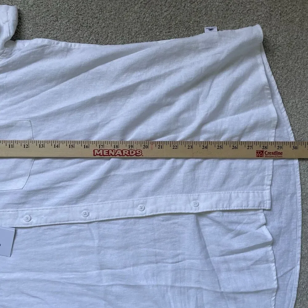 Vintage Summer Linen Blend Button Down Shirt Top Short Sleeves White Men's XL